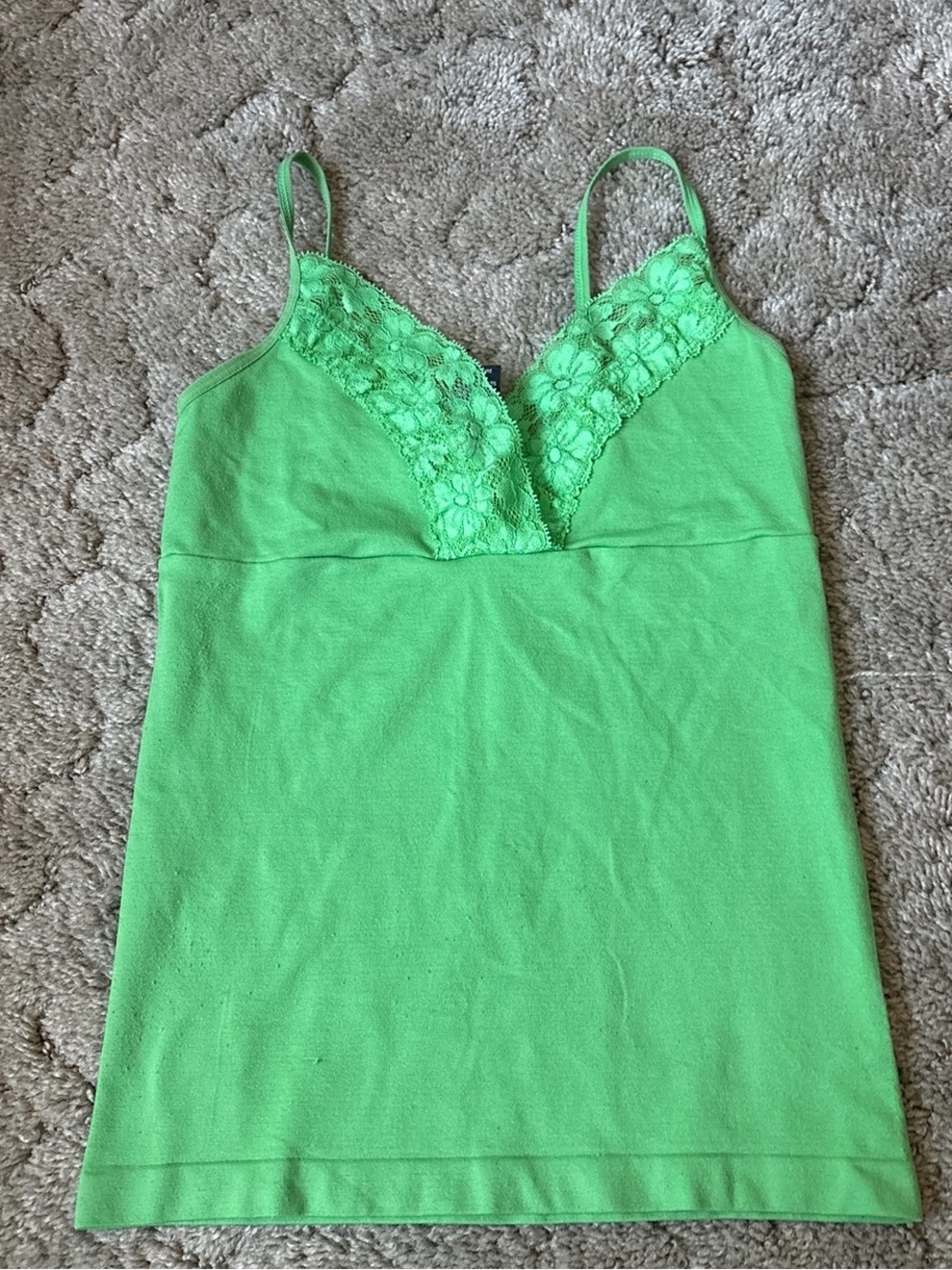 Green Lace Trim Camisole Tank Top